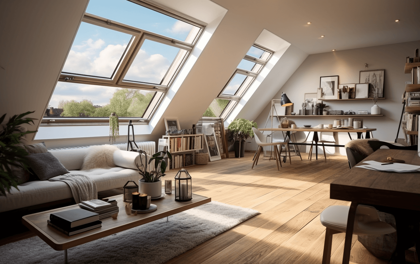 modern loft with big windows