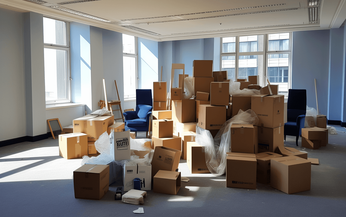 office items in boxes